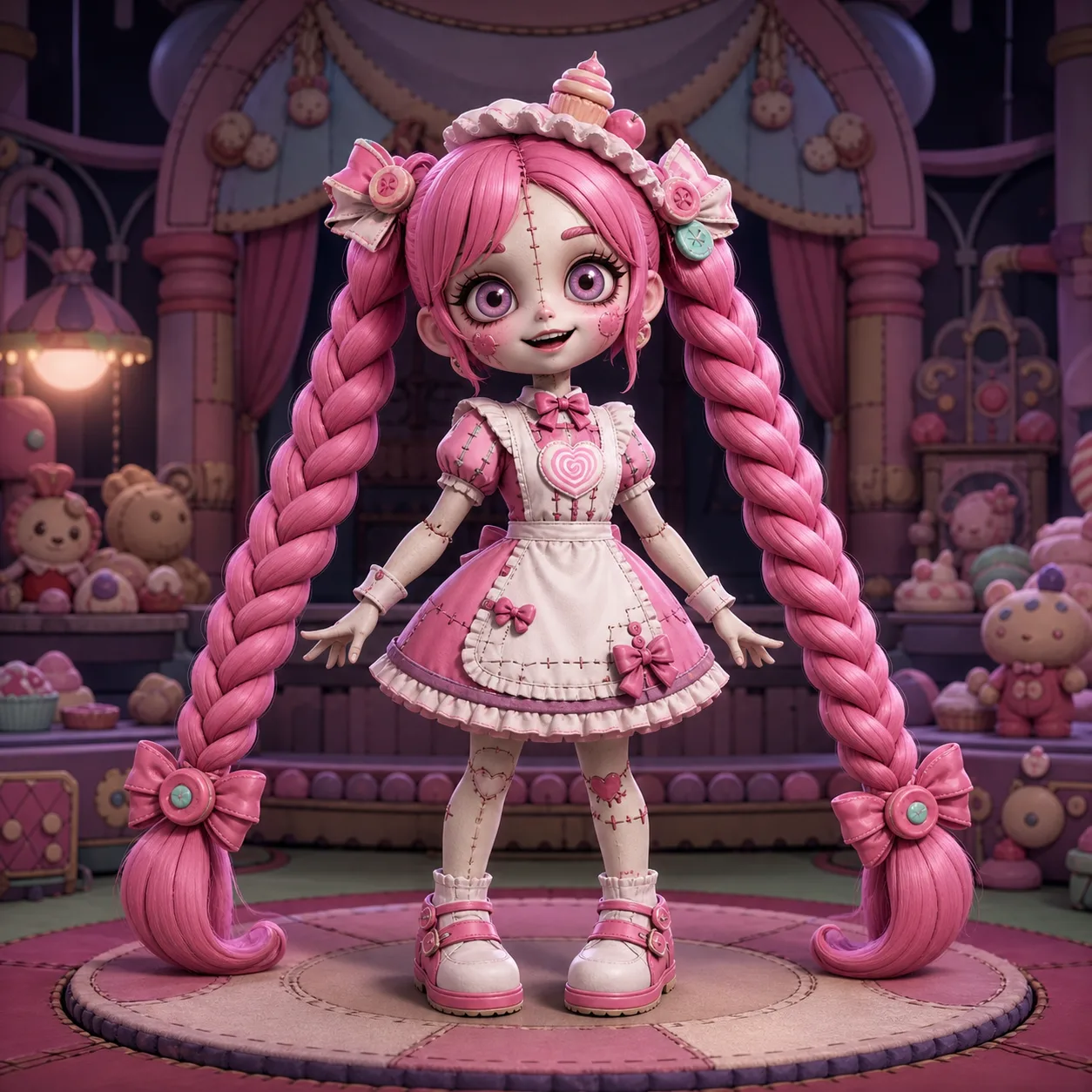 Cute toy-style fan concept of a pink-braided Lily Lovebraids inspired character